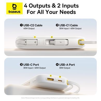 Зовнішній акумулятор Baseus EnerFill FC31 Qpow 3 Digital Display Power Bank with USB-C+iP Cables 20000mAh 45W Moon White (E0028D01) [806525]