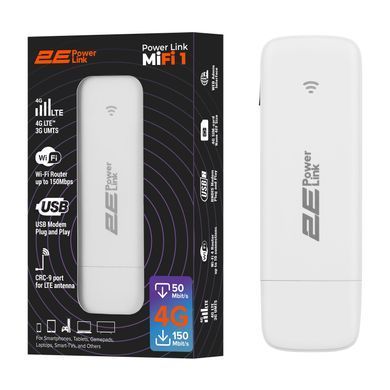 Мобільний маршрутизатор 2E PowerLink (MiFi-1 2024) LTE, Wi-Fi6, 1xUSB, 1xCRC9 білий (694743655322) [104696]