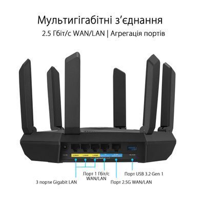 Маршрутизатор ASUS RT-AXE7800 AXE7800, 3xGE LAN, 1xGE WAN, 1x2.5GE LAN/WAN, 1xUSB3.2, MESH (90IG07B0-MU9B00) [104543]