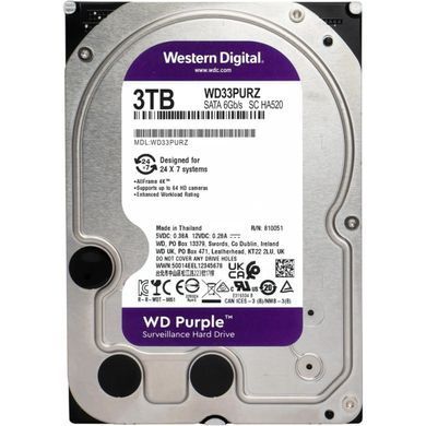 HDD 3000Gb, IntelliPower, WD Purple, 256M, SATA 6Gb/s (WD33PURZ) [405360]