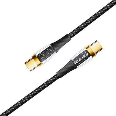 Кабель ColorWay USB Type-C - USB Type-C (M/M), transparent head, PD Fast Charging, 5 А, 100 W, 1.2 м, Black (CW-CBPDCC053-BK) [604037]