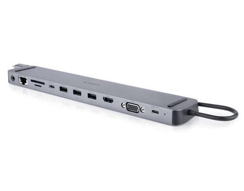 USB-хаб REAL-EL CQ-1000 USB3.0х3/USB-C/HDMI/VGA/RJ45/SD/TF/3.5 mm audio, 0.4m, Space Grey (EL123110005) [605114]