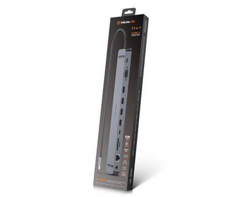 USB-хаб REAL-EL CQ-1000 USB3.0х3/USB-C/HDMI/VGA/RJ45/SD/TF/3.5 mm audio, 0.4m, Space Grey (EL123110005) [605114]
