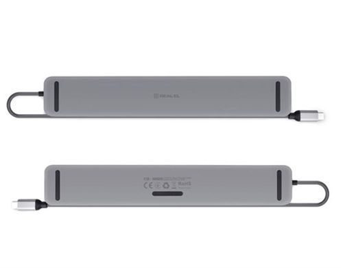 USB-хаб REAL-EL CQ-1000 USB3.0х3/USB-C/HDMI/VGA/RJ45/SD/TF/3.5 mm audio, 0.4m, Space Grey (EL123110005) [605114]