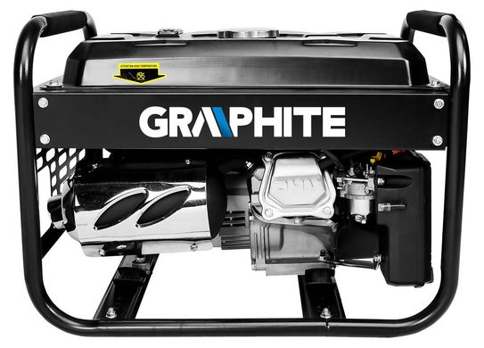Graphite Генератор бензиновий 58G904, 2.0/2.2кВт, 1х12В та 2х230В (16А), бак 15л, 360г/кВтГ, 40 кг