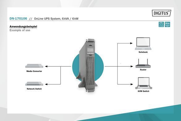 Силовий блок ДБЖ DIGITUS 6kVA/6kW, RTU2, LCD, RS232, USB, Hardwire In/Out (DN-170106) [103014]