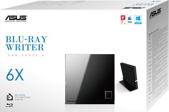 Привід оптичний портативний ASUS SBW-06D2X-U Blu-ray Combo burner M-DISC USB2.0 чорний Retail Box Slim (90-DT20305-UA199KZ) [109614]