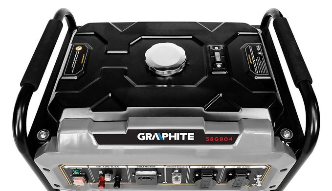 Graphite Генератор бензиновий 58G904, 2.0/2.2кВт, 1х12В та 2х230В (16А), бак 15л, 360г/кВтГ, 40 кг