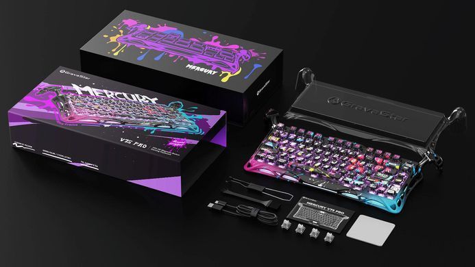 Клавіатура магнітна GravaStar Mercury V75 Pro 80keys, Magnetic Jade Gaming, 8K, USB-A, RGB, Neon Graffiti (GSV75PRO_U_CG_BLK) [114393]