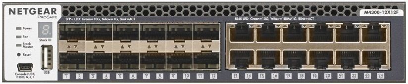 Комутатор NETGEAR M4300-12X12F (XSM4324S) 12x10GE, 12xSFP+, керований L3 з можливістю стекування (XSM4324S-100NES) [15008]