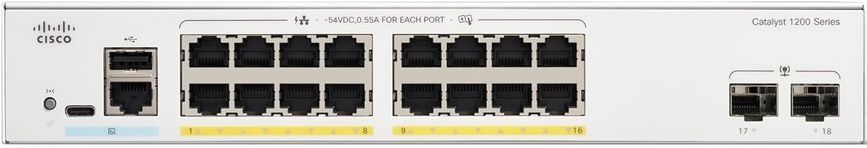 Комутатор Cisco Catalyst 1200 16xGE, PoE, 2x1G SFP (C1200-16P-2G) [105143]