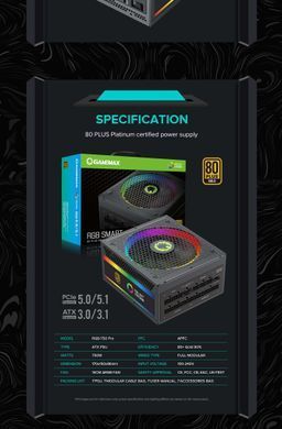 Блок живлення GAMEMAX (RGB 750 PRO (ATX3.1 PCIe5.1)) [303197]