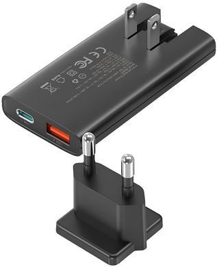 Зарядний пристрій 2xUSB 65W (USB-C+USB-A) GaN, Ultra thin чорний Choetech (PD6011-EU-BK) [402136]