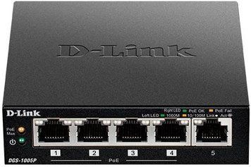 Комутатор D-Link 5xGE (4xPoE, 1xUplink), 60W (DGS-1005P) [104872]