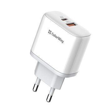 Мережевий зарядний пристрій ColorWay Power Delivery Port PPS USB (Type-C PD + USB QC3.0) (45W) White (CW-CHS042PD-WT) [618165]