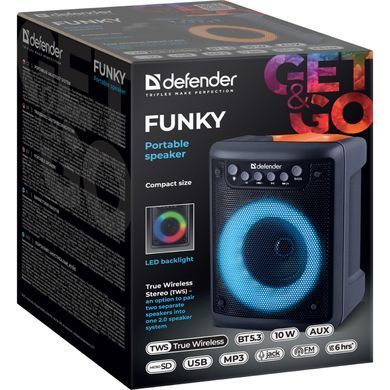 Акустична система 1.0 Defender Funky 10Вт, Light/BT/FM/USB/MIC/AUX (65053) [405285]