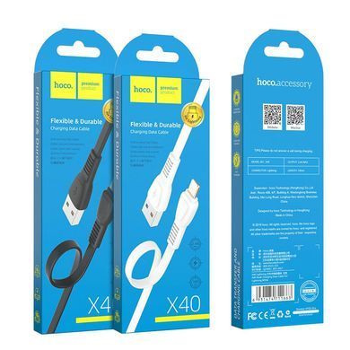 Кабель HOCO X40 USB to iP 2.4A, 1m, TPE, TPE connectors, Black (6931474711656) [805228]