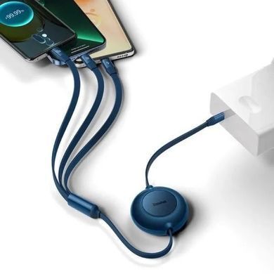Кабель Baseus Bright Mirror 2 Series Retractable 3-in-1 Fast Charging Data Cable Type-C to M+L+C 100W 1.1m Blue (CAMJ010203) [802610]