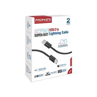Кабель Promate EcoLine-Ci120 USB Type-C - Lightning (M/M), 3 A, 27 W, 1.2 м, Black (ecoline-ci120.black) [604295]