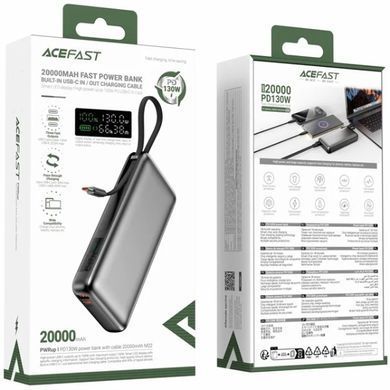 УМБ Acefast 20000mAh 130W PD,QC3.0 USB-A+USB-C In/Out,built-in cable M22 Gray (6974316283904) [403528]