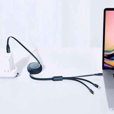 Кабель Baseus Bright Mirror 2 Series Retractable 3-in-1 Fast Charging Data Cable Type-C to M+L+C 100W 1.1m Blue (CAMJ010203) [802610]