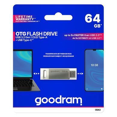 USB Flash GoodRAM 64GB USB 3.2 ODA3 Metal, Retail (ODA3-0640S0R11) [403921]