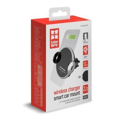 Бездротовий автомобільний зарядний пристрій ColorWay AutoSense Car Wireless Charger 2 10W Black (CW-CHAW035Q-BK) [618679]