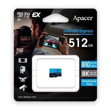 Карта пам'яті microSDXC (UHS-1 U3) Apacer Express 512Gb class 10 V30 A1 Read/Write:810/700 MB/sec (Compatible with Nintendo Switch 2) (AP512GMCEXG3X17-RA) [806418]