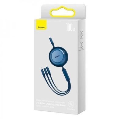 Кабель Baseus Bright Mirror 2 Series Retractable 3-in-1 Fast Charging Data Cable Type-C to M+L+C 100W 1.1m Blue (CAMJ010203) [802610]