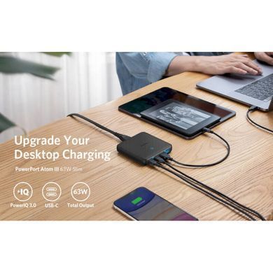 Мережевий зарядний пристрій Anker PowerPort 543 Atom III Slim Black, 45W USB Type-C + 20 W USB (A2046G12) [603240]