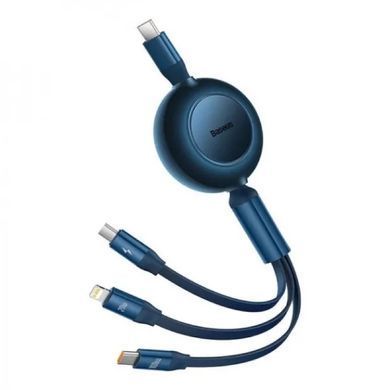 Кабель Baseus Bright Mirror 2 Series Retractable 3-in-1 Fast Charging Data Cable Type-C to M+L+C 100W 1.1m Blue (CAMJ010203) [802610]