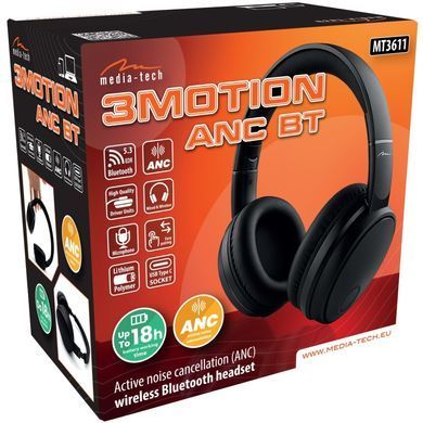 Гарнітура Media-Tech 3MOTION ANC BT Bluetooth+3,5мм, Black (MT3611) [405174]