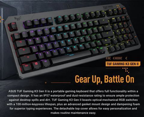 Клавіатура механічна ASUS TUF Gaming K3 Gen II, 97key, Optical-Mechanical RGB Switch, USB-A, EN/UK, чорний (90MP0390-BKMA00) [103612]
