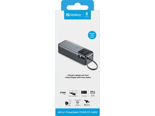 Універсальна мобільна батарея Sandberg All-in1 27000mAh PD 240W Grey (421-31) [617838]