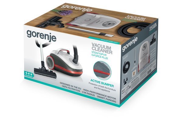 Пилосос Gorenje мішковий, 700Вт, 3л, HEPA, щітка Xpand Zone, телескоп, червоний (VCEA21GPLW) [105575]