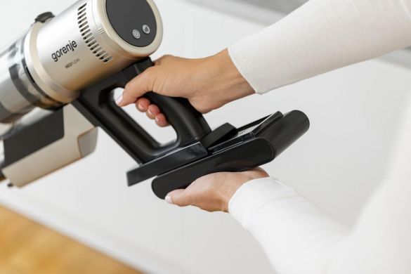 Пилосос Gorenje бездротовий, 125Вт, конт пил -0.6л, автон. робота до 60хв, HEPA, підсвічування, індикатор, турбощітка, матове золото (SVC259441NFGO) [114626]