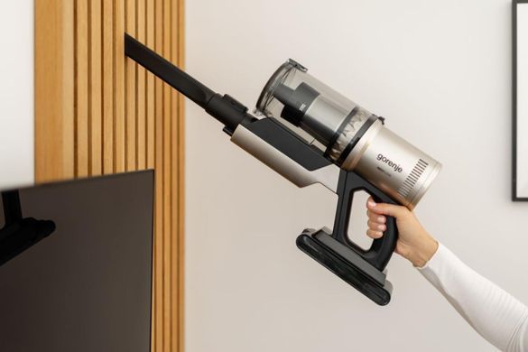 Пилосос Gorenje бездротовий, 125Вт, конт пил -0.6л, автон. робота до 60хв, HEPA, підсвічування, індикатор, турбощітка, матове золото (SVC259441NFGO) [114626]
