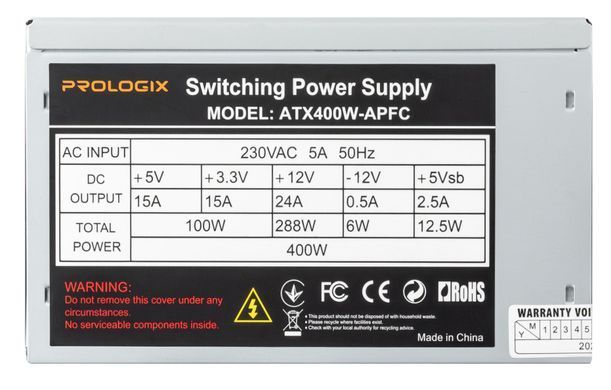 Блок живлення Prologix 400W APFC Bulk (E) (Prologix 400W Bulk (E)) [608586]