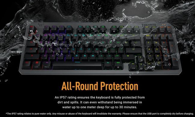 Клавіатура механічна ASUS TUF Gaming K3 Gen II, 97key, Optical-Mechanical RGB Switch, USB-A, EN/UK, чорний (90MP0390-BKMA00) [103612]