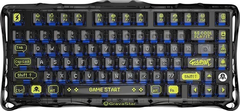 Клавіатура механічна GravaStar Mercury K1 Lite 80keys, GravaStar x BSUN Grey, BT/WL/USB, чорний (GSK1LITE_XTAL_BLK) [114348]