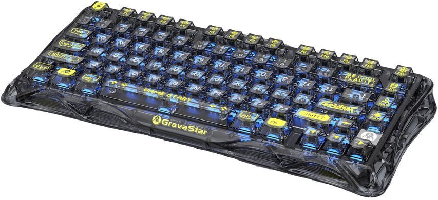 Клавіатура механічна GravaStar Mercury K1 Lite 80keys, GravaStar x BSUN Grey, BT/WL/USB, чорний (GSK1LITE_XTAL_BLK) [114348]