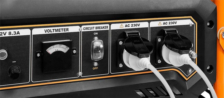 Neo Tools Генератор бензиновий 04-730, 2.8/3.0кВт, 1х12В та 2х230В (16А), бак 15л, 313г/кВтГ, 45 кг