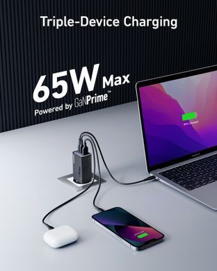 Мережевий зарядний пристрій Anker PowerPort 735 GaNPrime - 65W 2xPD & 1xPIQ PPS/DPDS (A2668311) [201876]