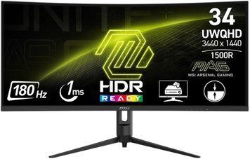 Монітор MSI 34" MAG 342CQR-E2 2xHDMI, DP, Audio, VA, 3440x1440, 21:9, 180Hz, 1ms, sRGB 119%, CURVED, FreeSync, HAS (9S6-3DB64H-068) [112330]