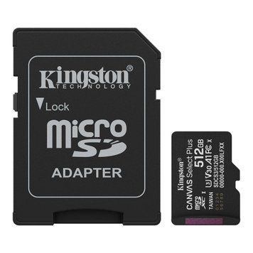 Карта пам`яті MicroSDXC 512GB UHS-I Class 10 Kingston Canvas Select Plus R150MB/s + SD-адаптер (SDCS3/512GB) [613222]