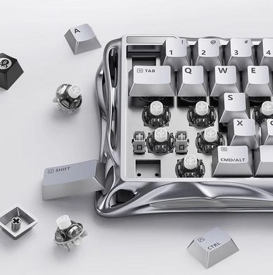 Клавіатура магнітна GravaStar Mercury V60 Pro 60keys, GravaStar Blackcore, USB-A, 8k, RGB, Chrome Silver (GSV60PRO_XTAL_SLV) [114351]