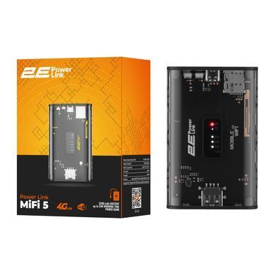 Мобільний маршрутизатор 2E PowerLink (MiFi-5) LTE, Wi-Fi4, 1xUSB, 1xType-C, 5000мА&bull;год чорний (694743655339) [14698]