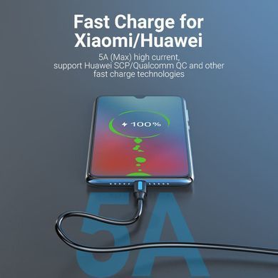 Кабель USB 2.0 AM-Type-C M, 0.5 м, 100W PVC чорний Vention (CORBD) [402426]