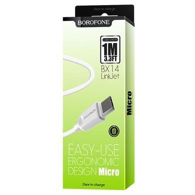 Кабель BOROFONE BX14 USB to Micro 2.4A, 1m, PVC, TPE connectors, White (6957531089988) [805235]