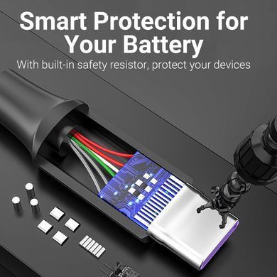 Кабель USB 2.0 AM-Type-C M, 0.5 м, 100W PVC чорний Vention (CORBD) [402426]